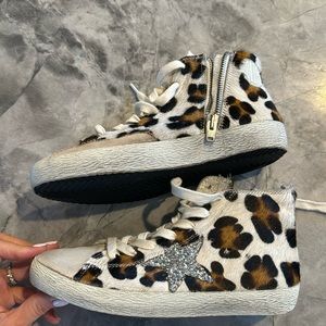 Girls Golden Goose Leopard Calf Hair Sneakers Size 33 (US 1.5)